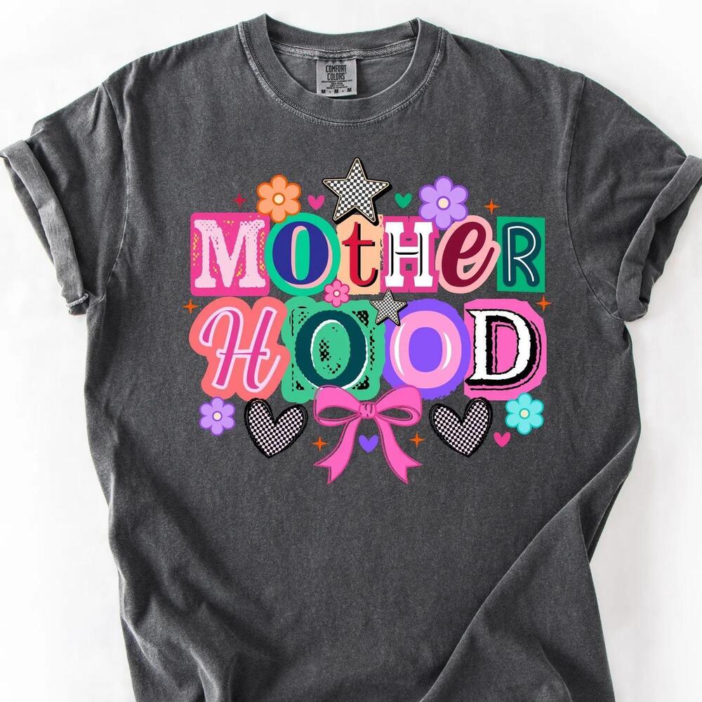 Mother Hood Shirt Retro Colorful Mom Tee Cute Motherhood Graphic Shirt